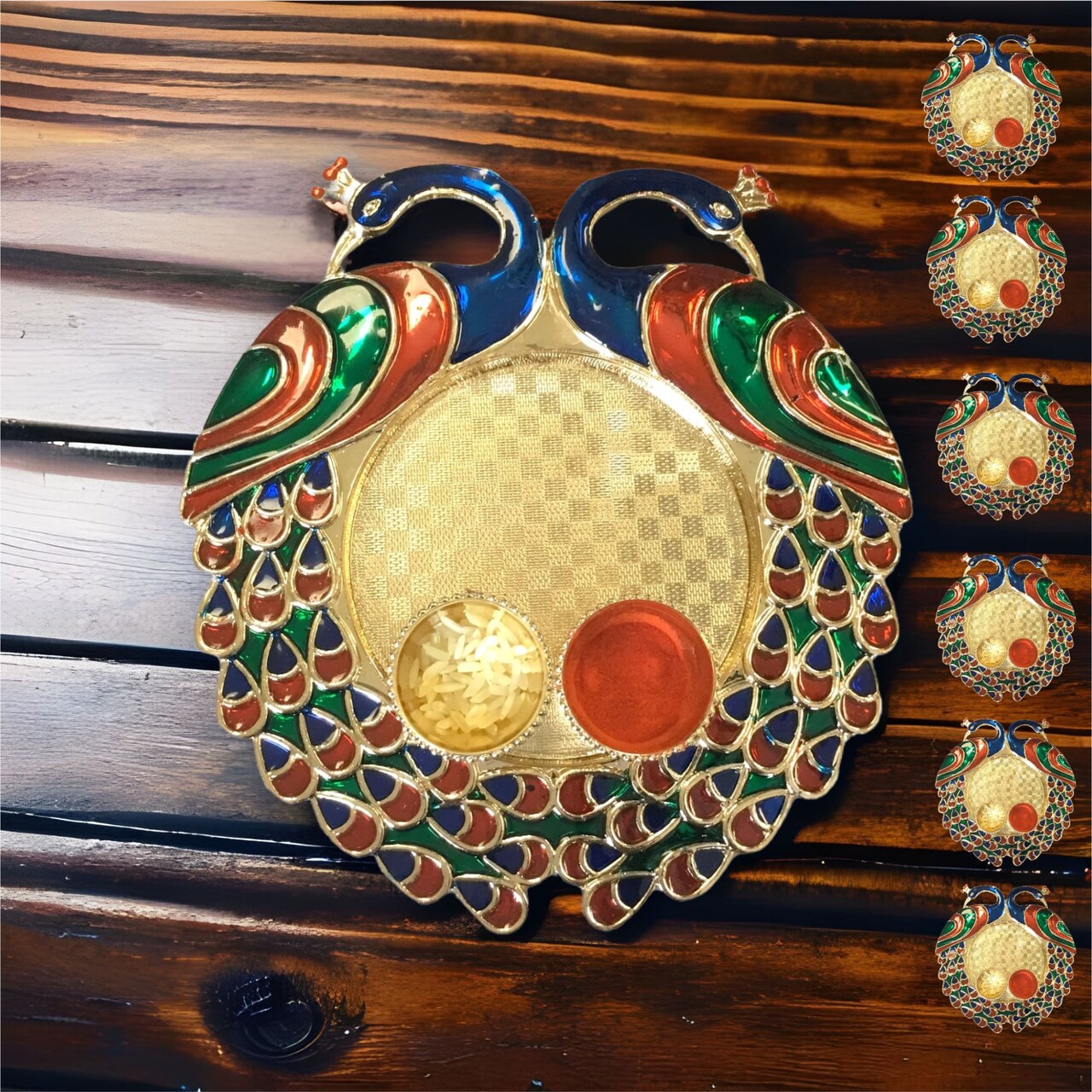 6 Ct Acrylic Peacock Haldi Kumkum Thali Holder Pooja Return Gift